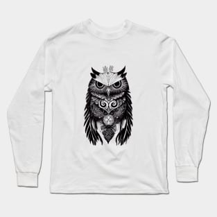 Owl Wild Animal Nature Illustration Art Tattoo Long Sleeve T-Shirt